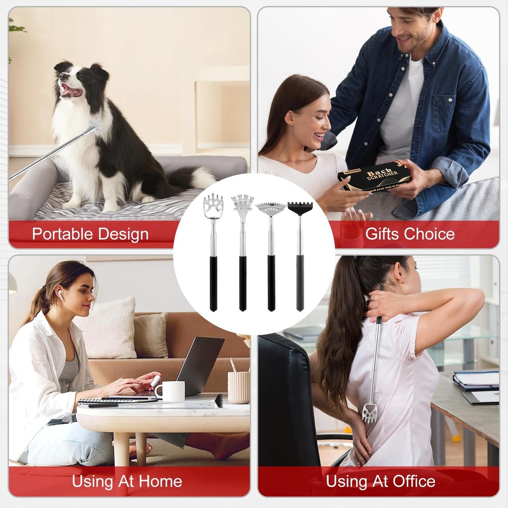 4 Pack Different Back Scratcher Portable Telescoping with Rubber Handles, Ext...