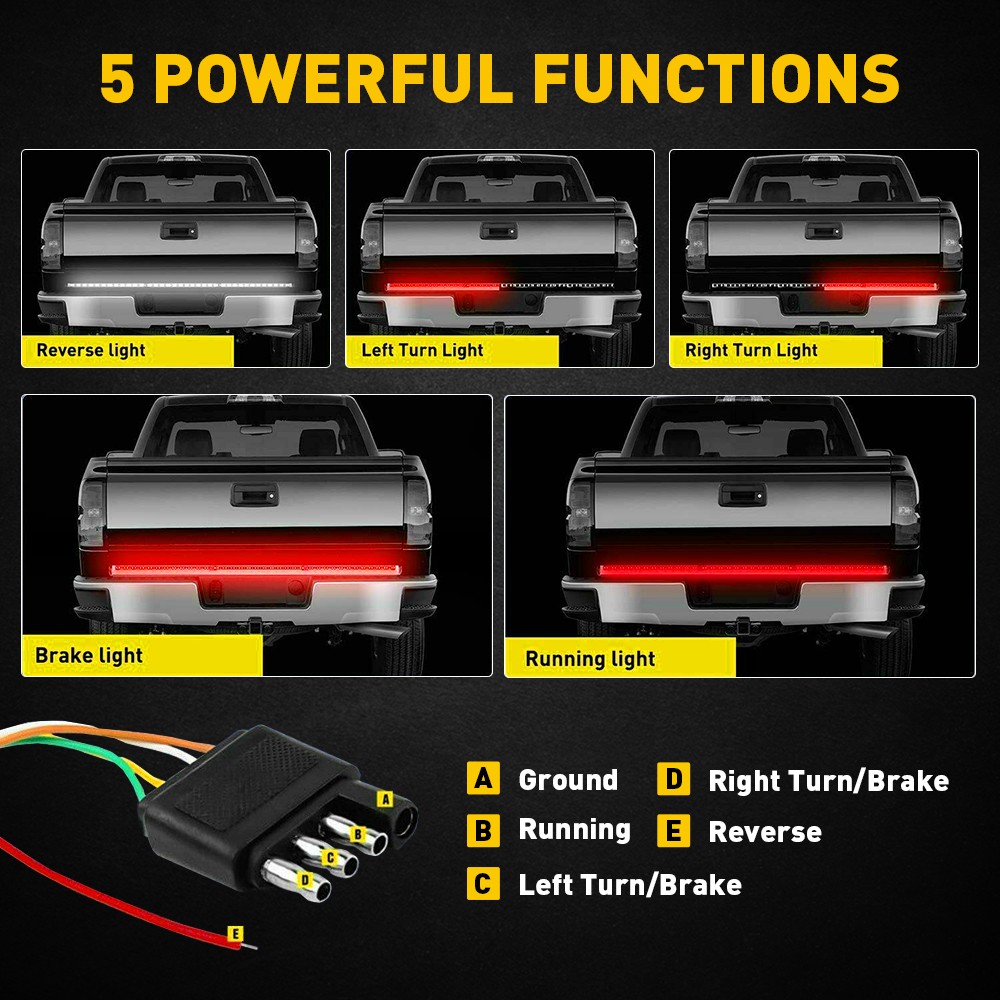 90-LED Tailgate Light Bar 60" Triple Row 5-Function Strip for Pickup Trailer SUV