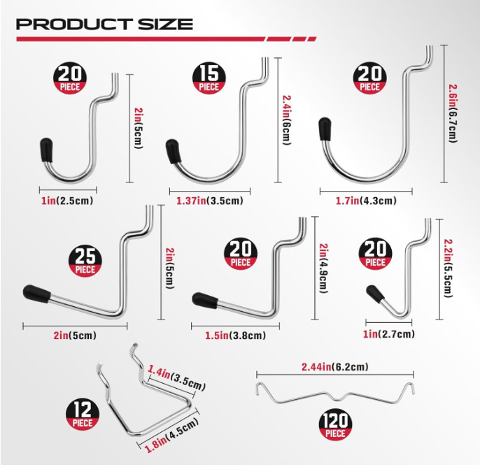 300-Piece Pegboard Hook Set, Pegboard Organizer Accessories for Hanging, Durable