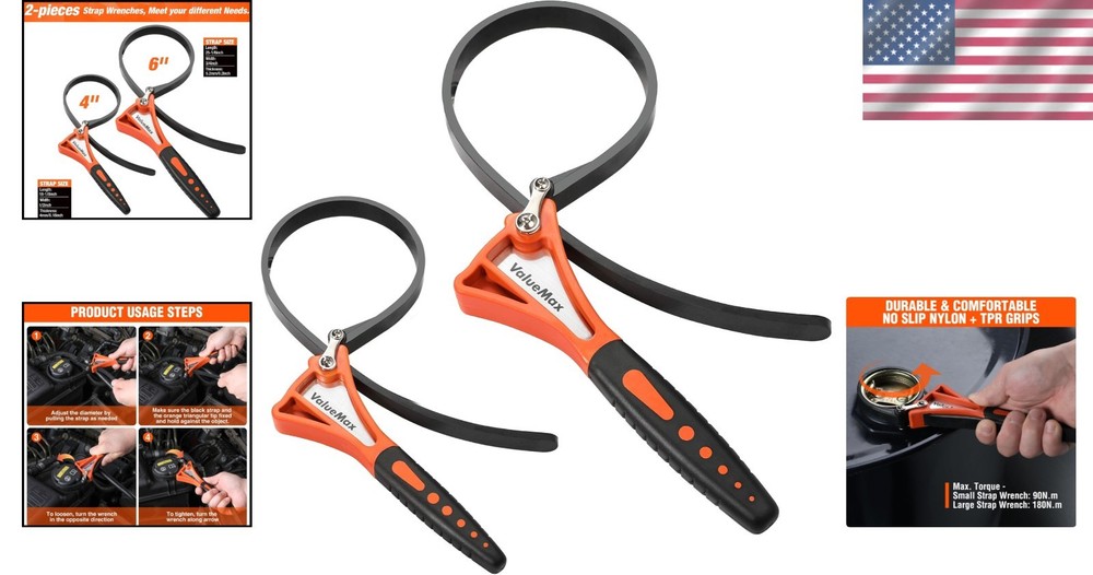 Adjustable Strap Wrench Set - 2-Piece Oil Filter Tool