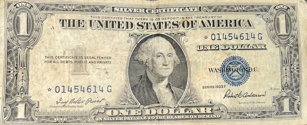 1935-F **STAR NOTE** $1 Dollar Blue Seal Silver Certificate 