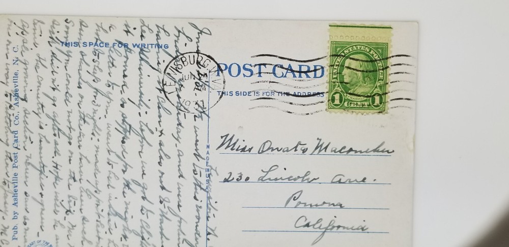 Benjamin Franklin Green Line one cent Stamp on 1931 Postcard