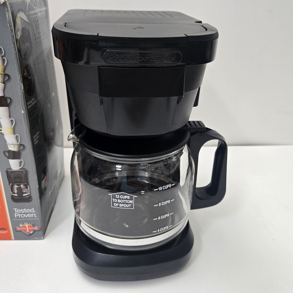 Proctor Silex 12 Cup Durable Compact Coffee Maker Glass Space Saving Auto Pause