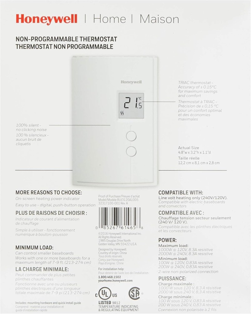 Compact Electric Baseboard Thermostat - Silent Triac Control and 2000W Capacity
