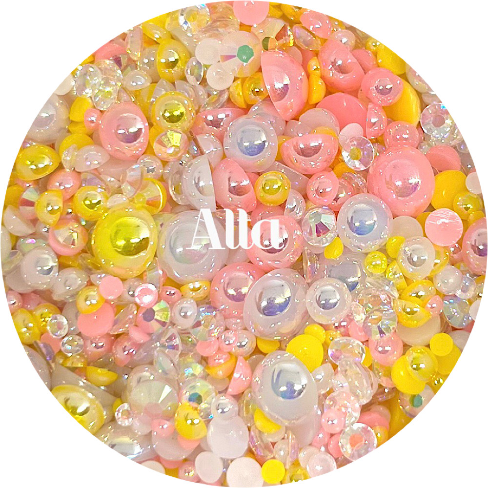 Flat Back Non-Hot Fix Pearls - Yellow Mix