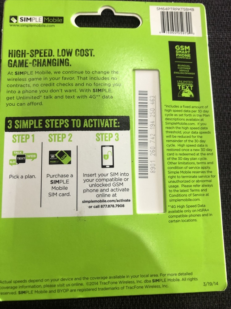 Preloaded Simple Mobile Sim Card INCLUDE