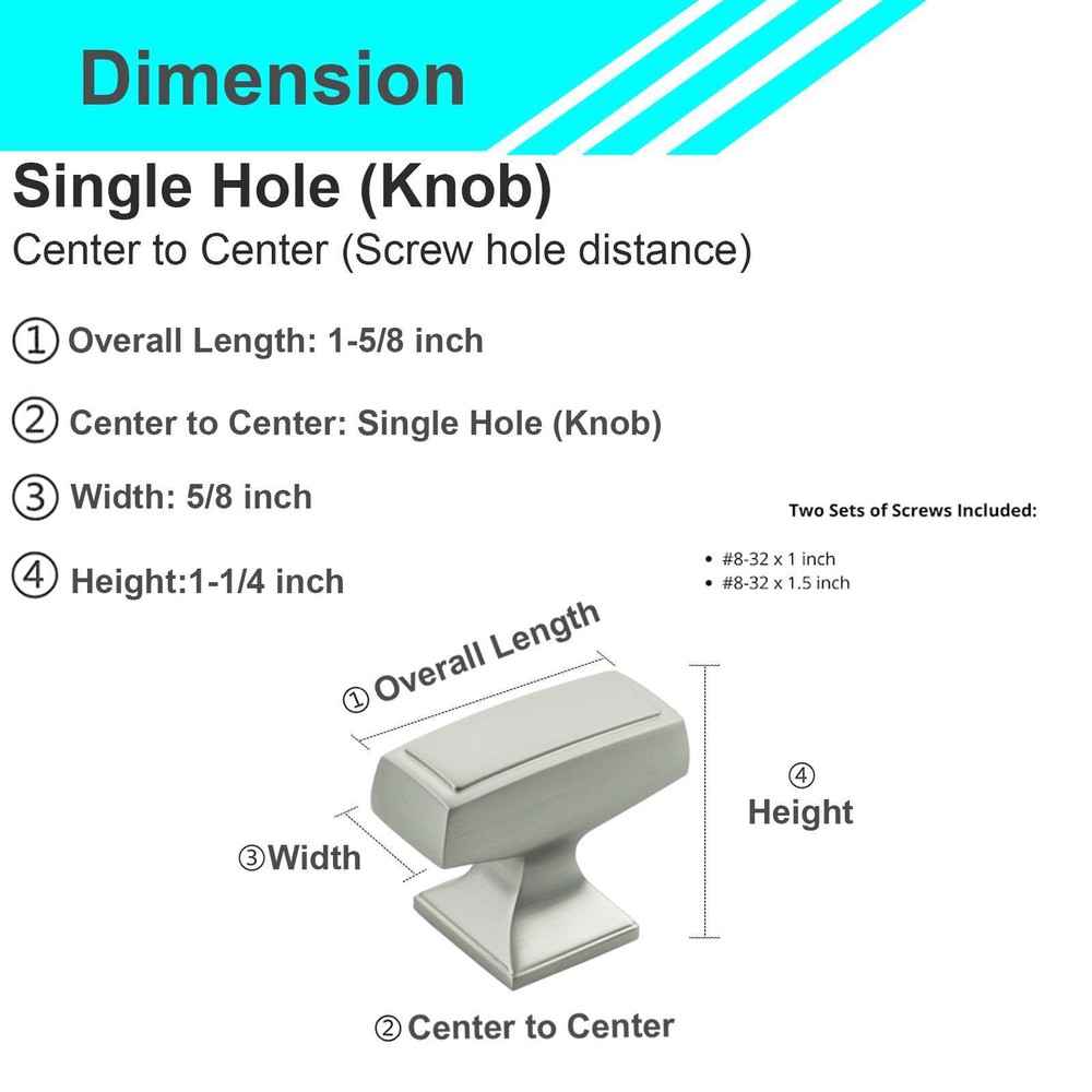 Solid Brushed Nickel Square Cabinet Pulls Knobs Handles Kitchen Bathroom Drawers