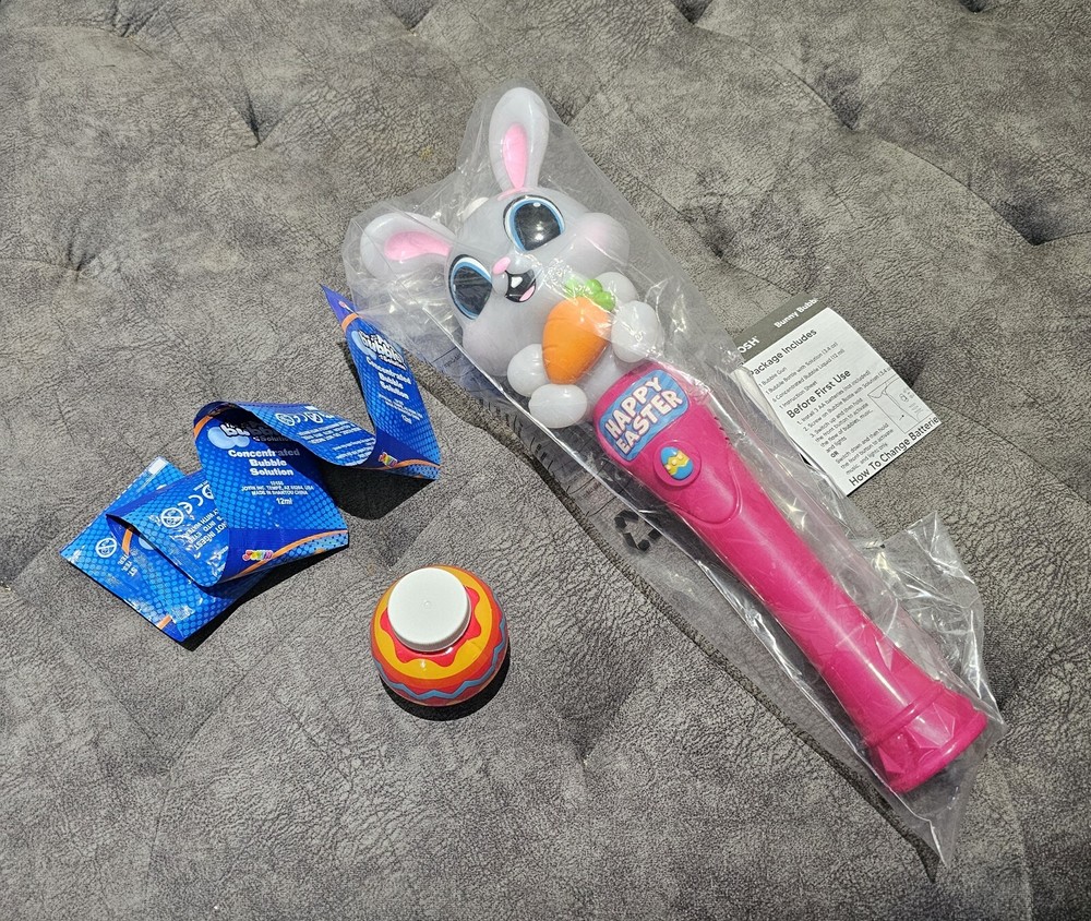 Easter Bunny Bubble Wand for Kids Ages 3+, LED Light Up Automatic Bubble Maker