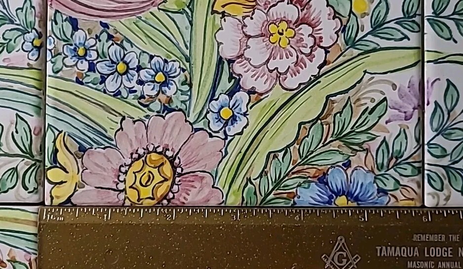 Hand Painted Tile Mural Floral 18"x24"