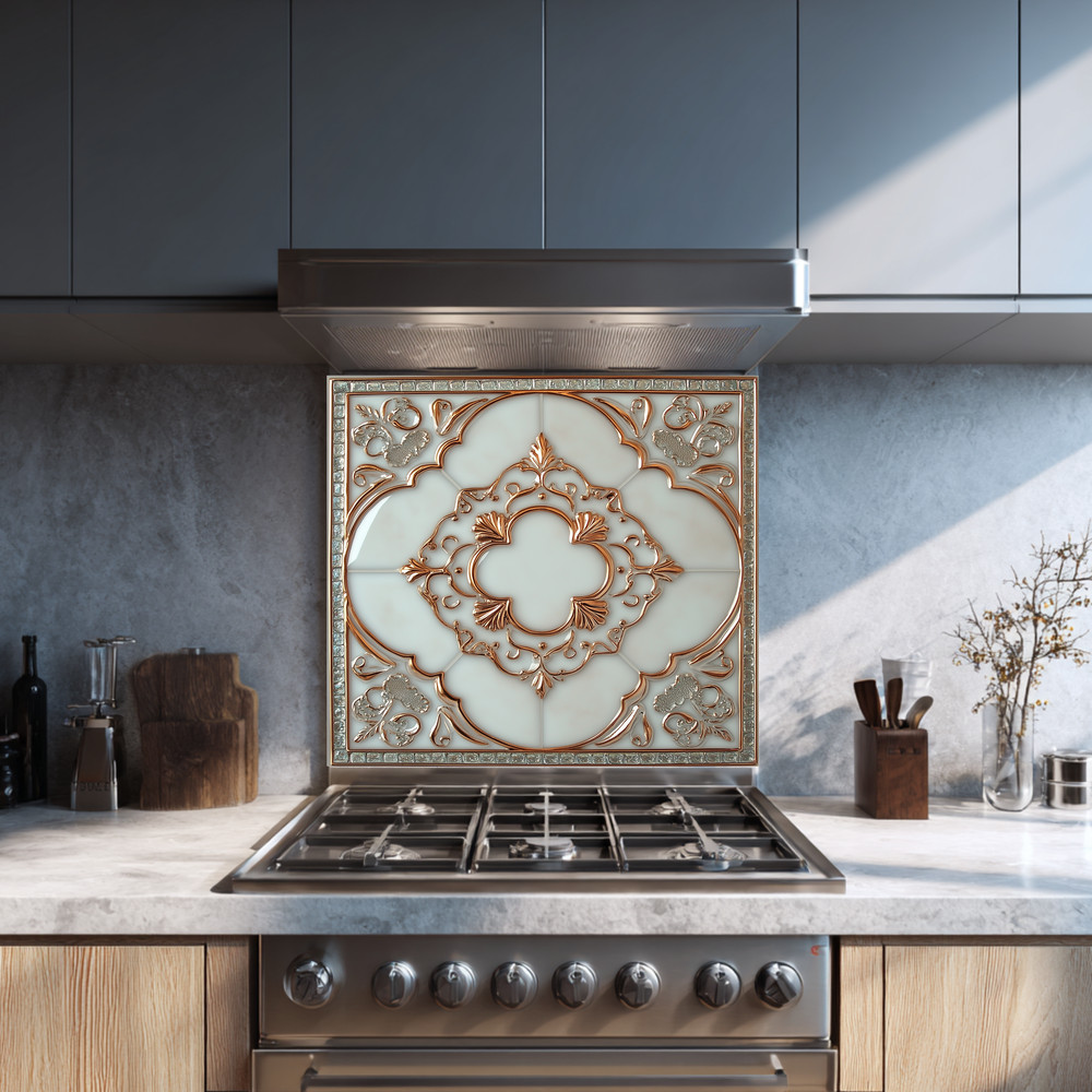 Glass Backsplash, Pattern Tile Look One Piece Tempered Glass Kitchen Splashback
