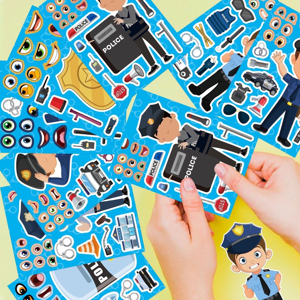 24 Sheets Make Your Own Policeman Stickers, Make-a-face
