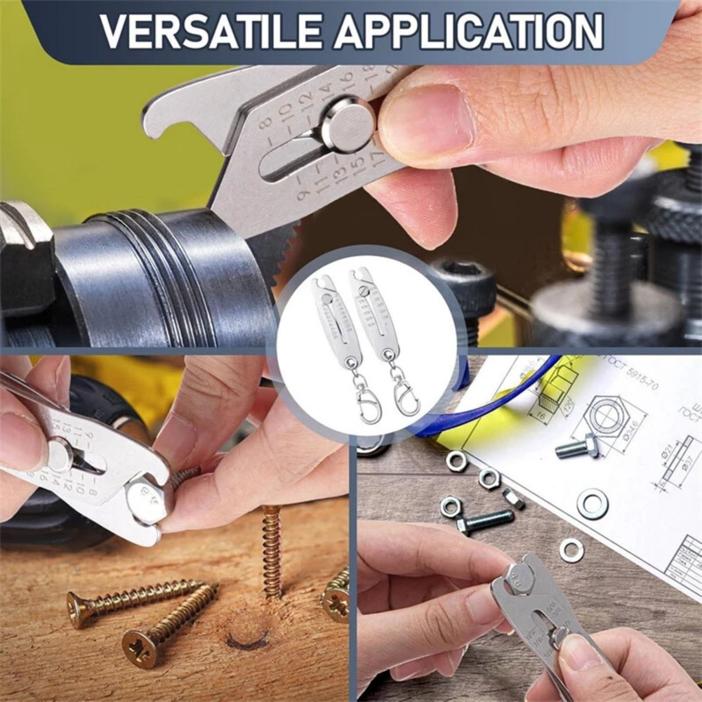 Stainless Steel Bolt Size Identifier - Thread Gauge with Keychain Attachment