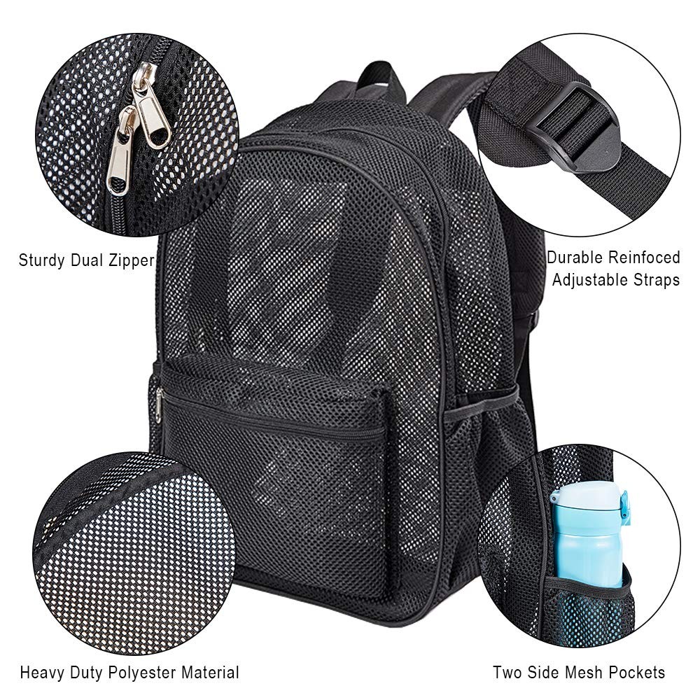 Heavy Duty Mesh Backpack, See Through College Backpack with Padded Shoulder S...