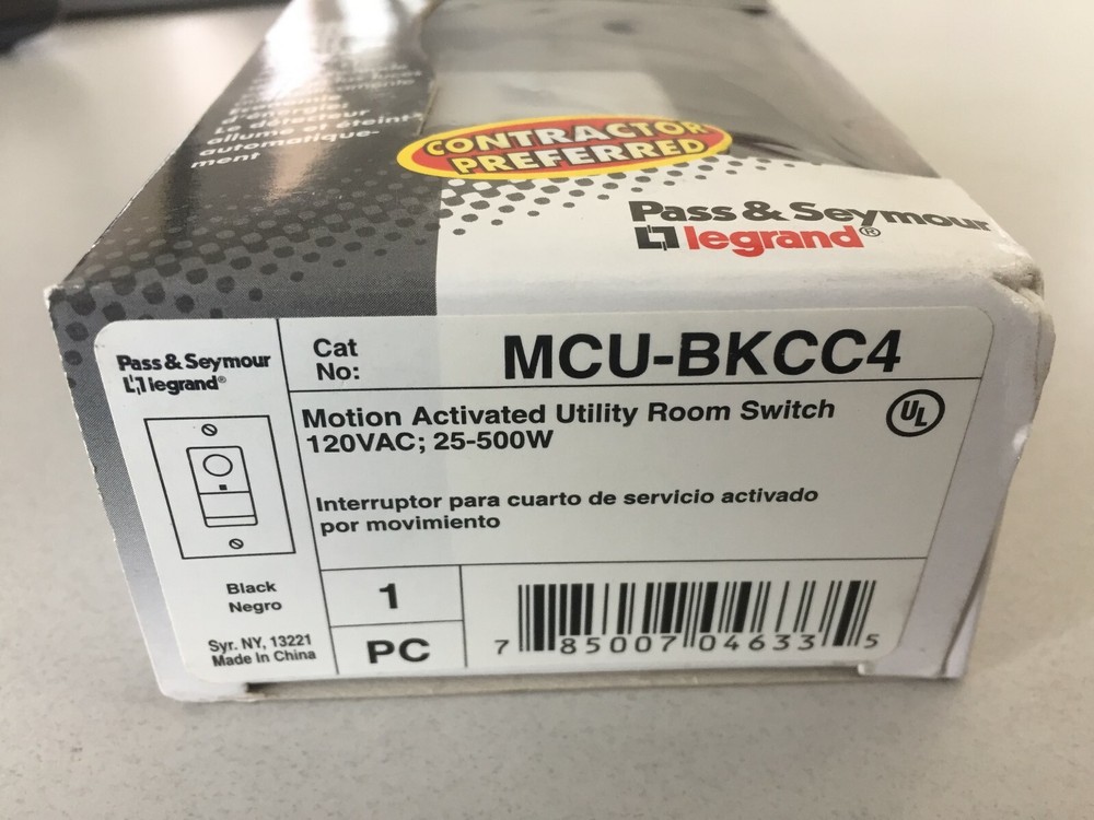 PASS & SEYMOUR MCU-BKCC4 MOTION ACTIVATED SWITCH
