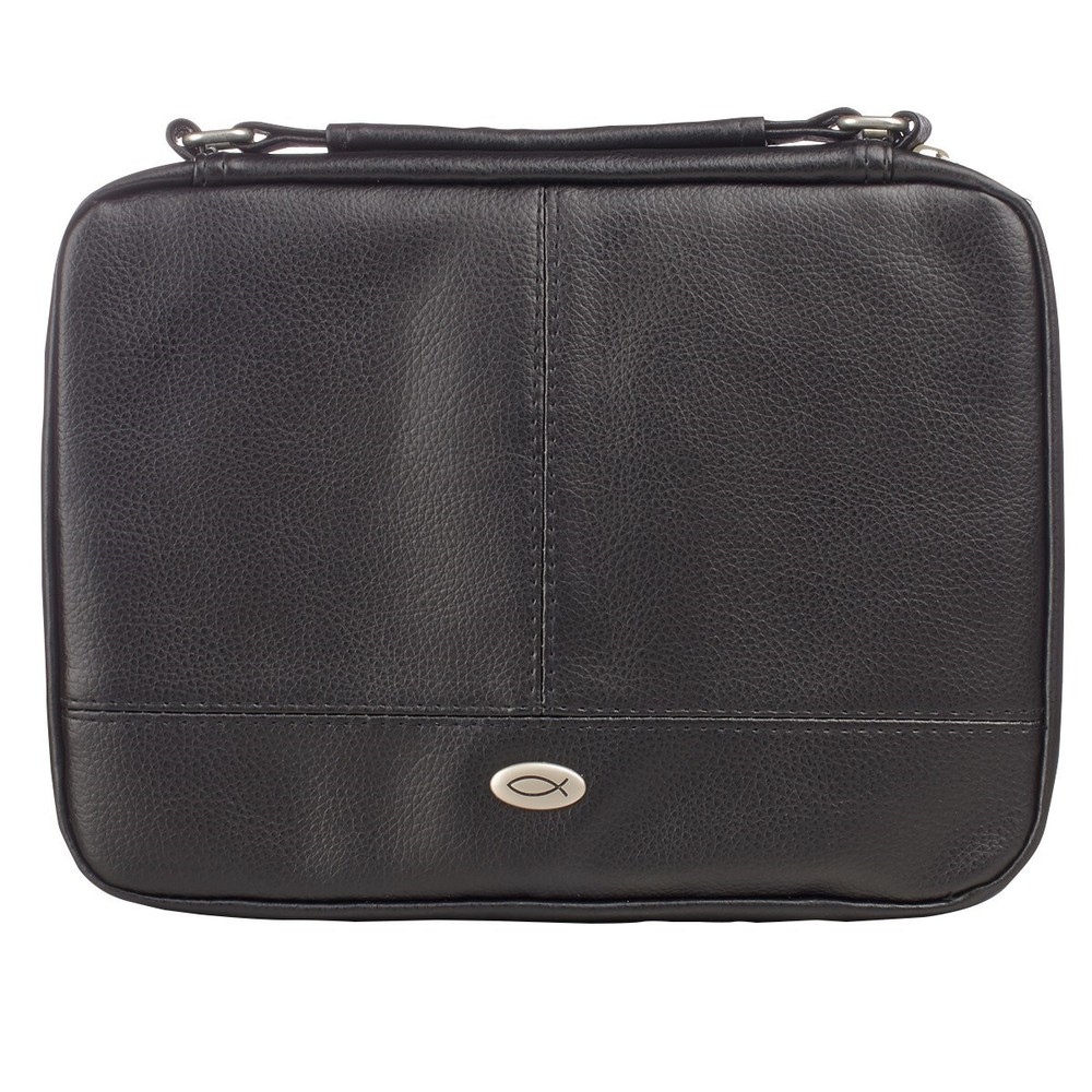 BIBLE COVER-TWO FOLD ORGANIZER-BLACK-LUXLEATHER-LRG
