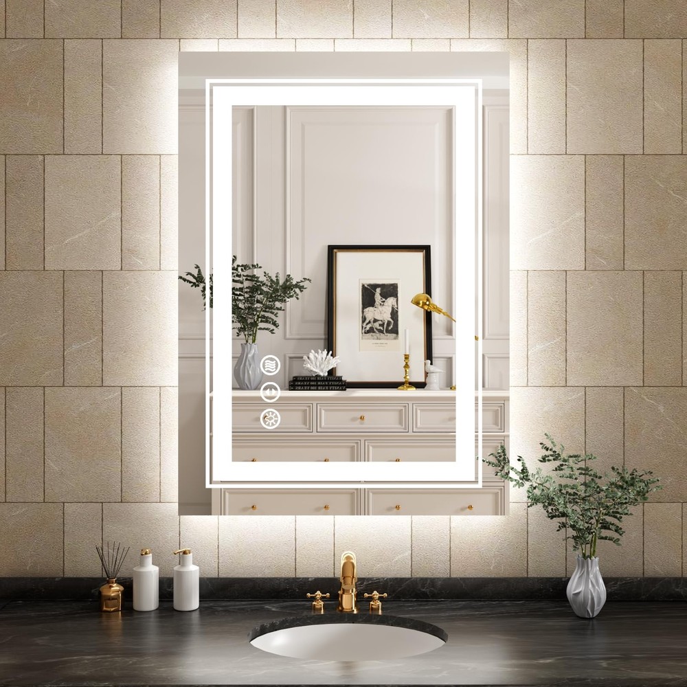 LED Bathroom Mirror 20"x 28" with Backlit and Front Light,Dimmable LED Mirror...