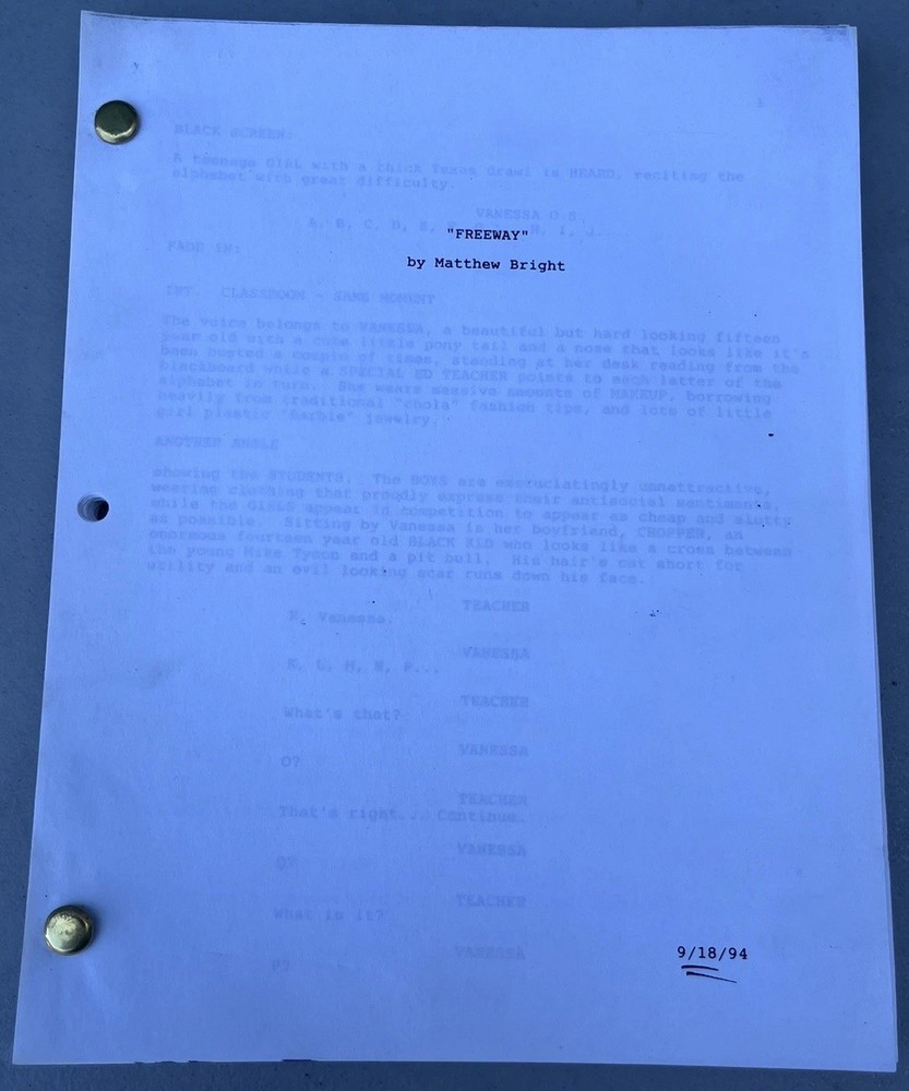 1996 Freeway Matthew Bright Series Original Script Witherspoon Sutherland Stone