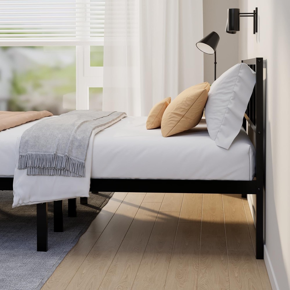 Bamboo Bed Frame Twin Size with Headboard Platform Bedframe Solid Stablewith ...