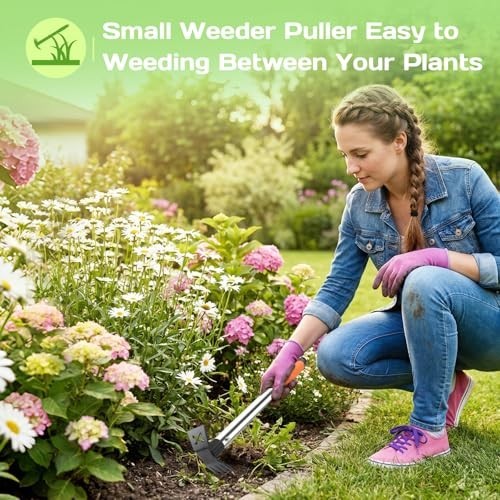 17" Portable Weed Puller Tool - 2-in-1 Hoe & Rake, Durable Manual Weeder for Gar