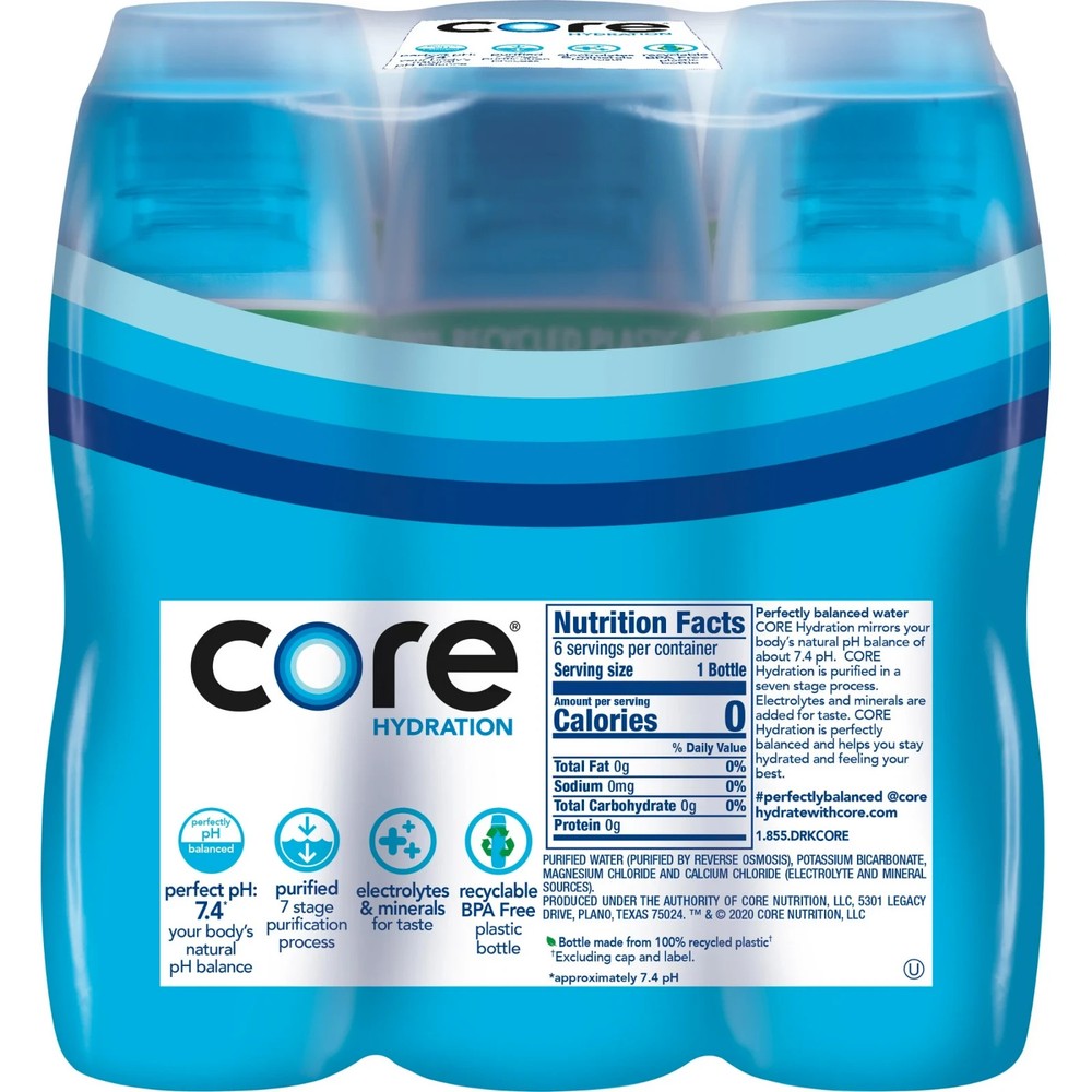 CORE Hydration Perfectly Balanced Drinking Water, 0.5 L bottles, 6 Count