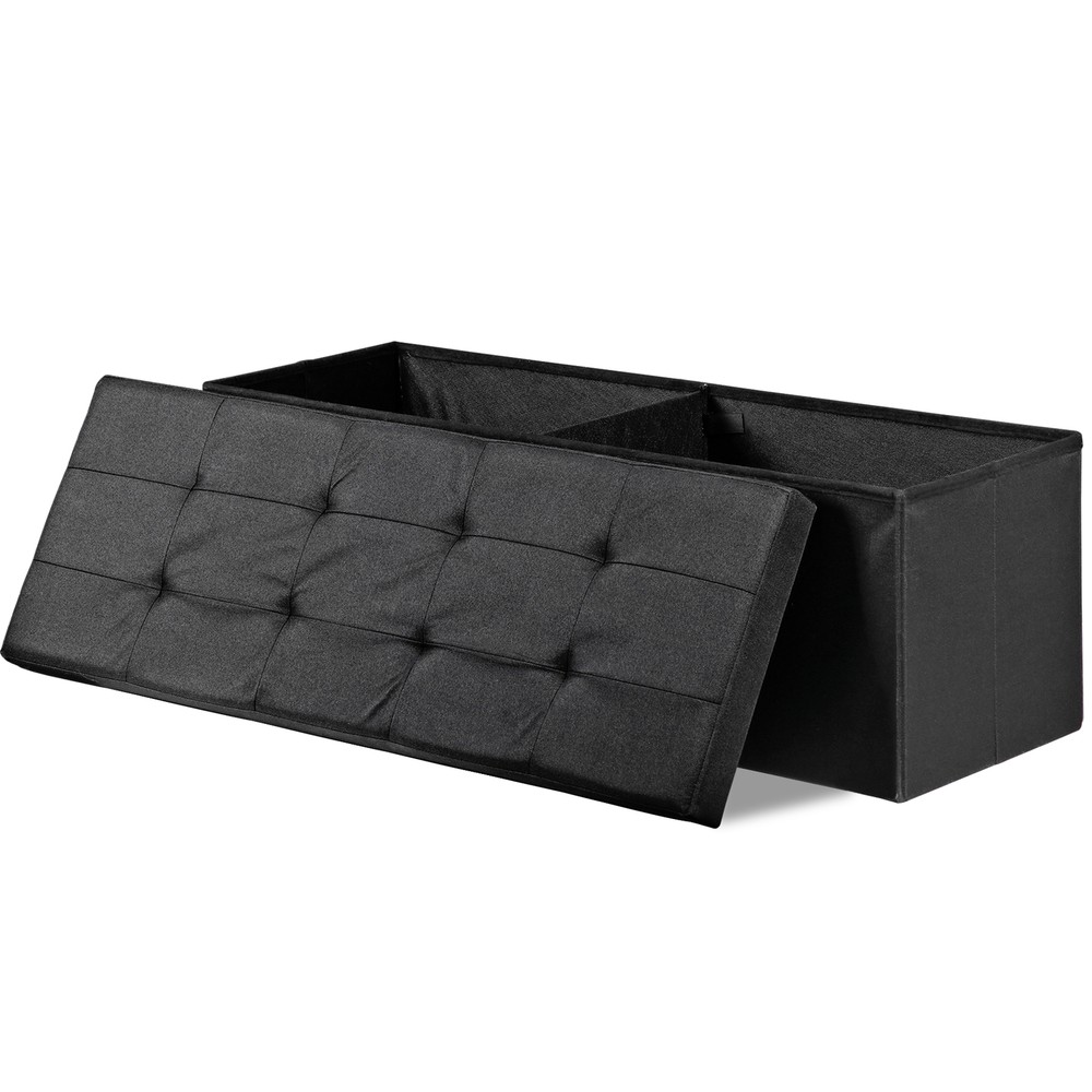 43" Folding Storage Ottoman Bench Footrest Storage Stools Home Decor Black