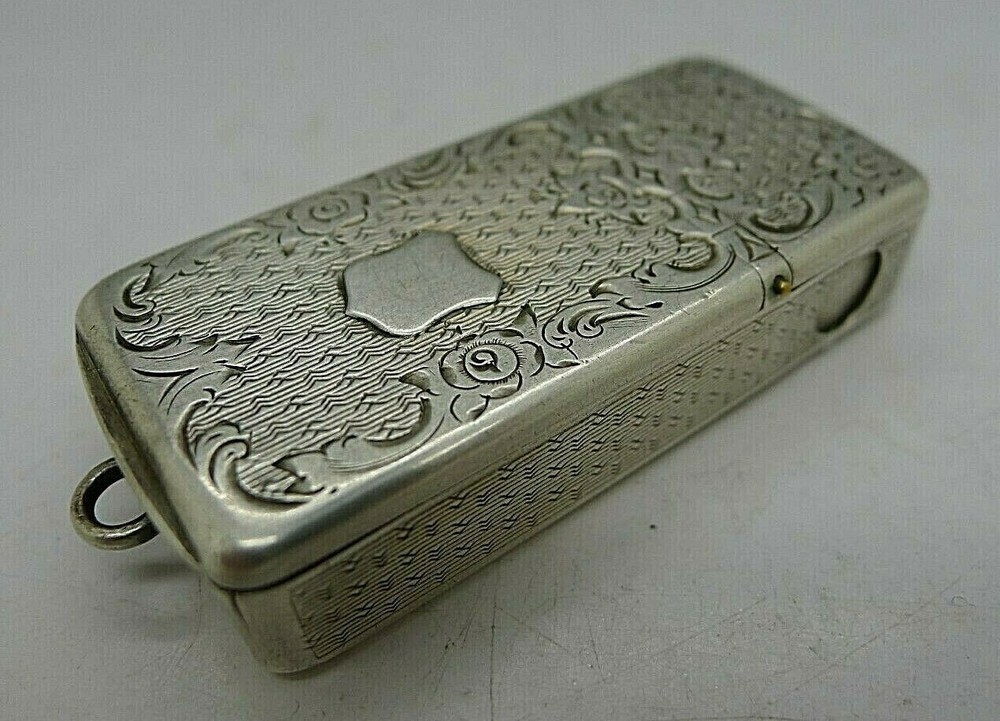 c.1821 SOLID SILVER HAND CHASED COMBINATION SNUFF BOX w/ CHEROOT CUTTER RARE