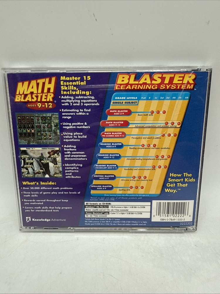 Knowledge Adventure Math Blaster Ages 9-12 Grades 4-6 CD-ROM WIN/MAC