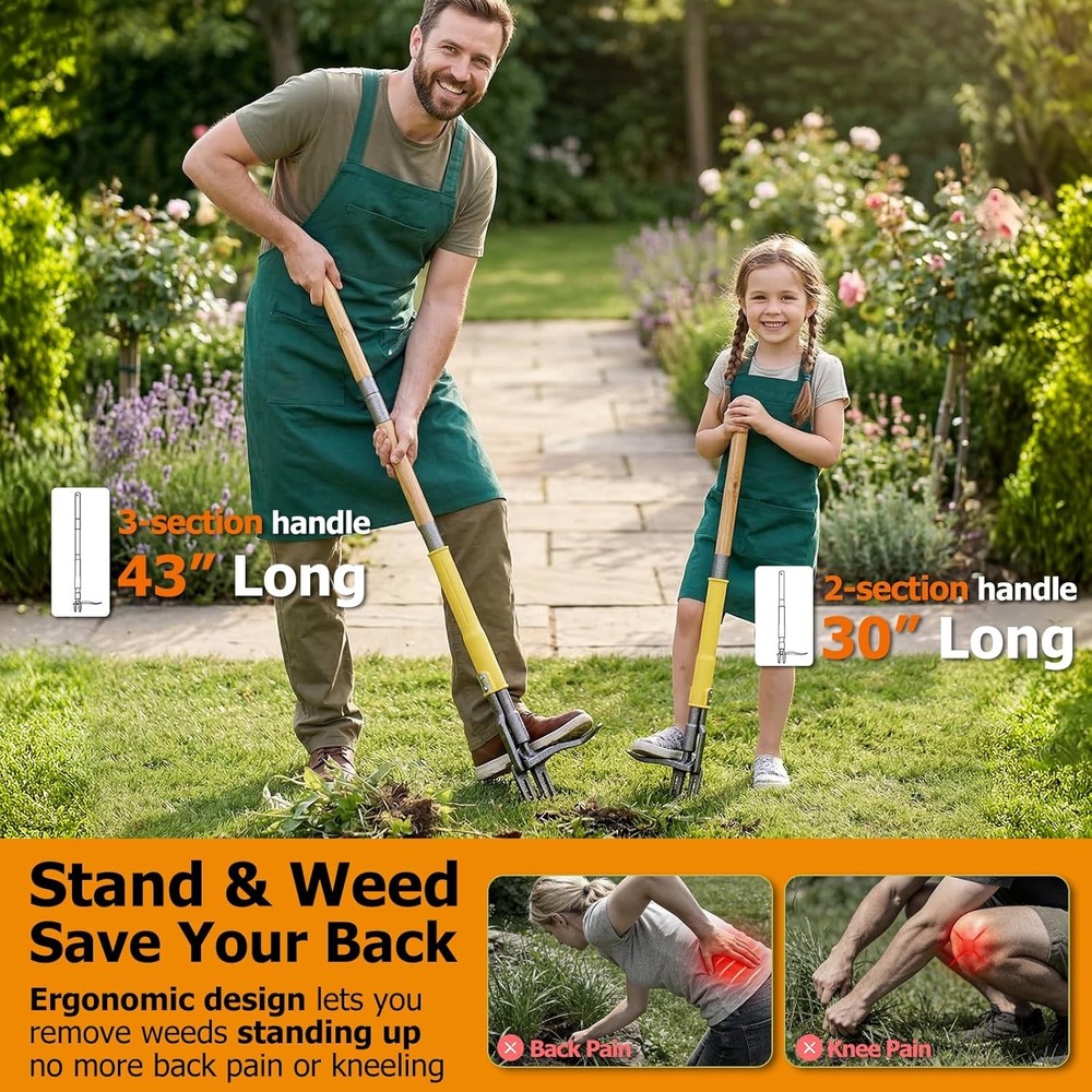 Weed Puller Tool Stand up with Slide-Release Ejection, Reinforced Steel Weeder w
