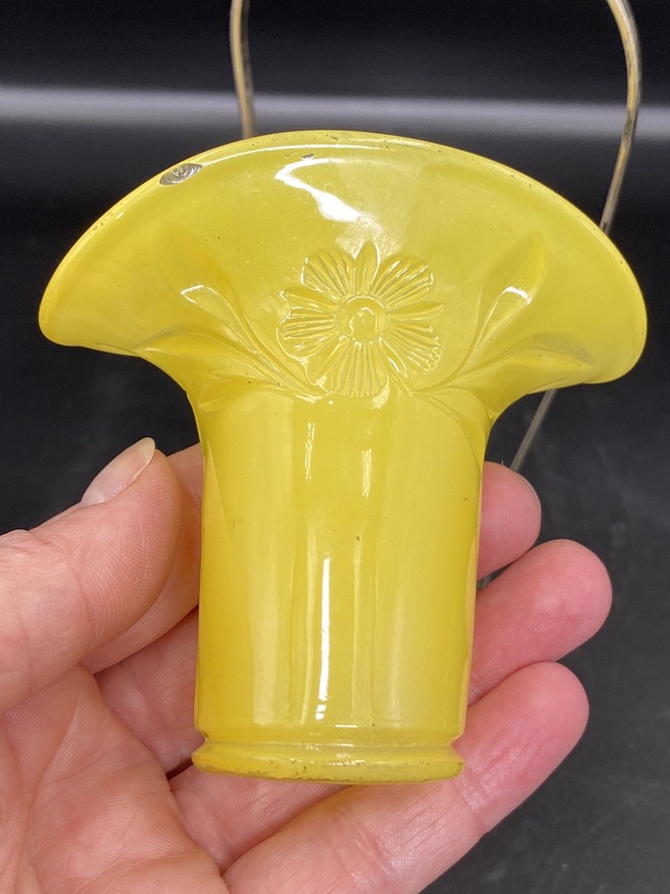 E & JB VICTORIAN SILVER PLATE TOOTHPICK HOLDER WITH YELLOW GLASS INSERT