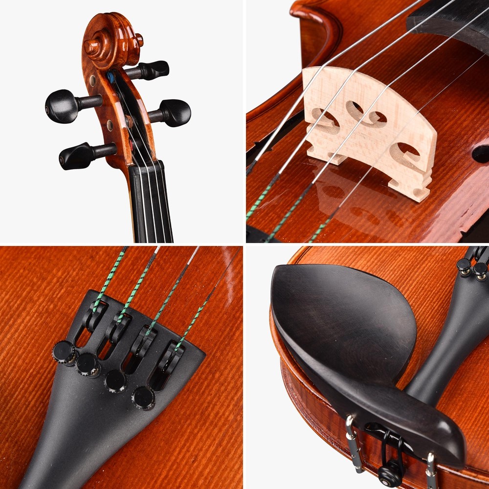 Solid Wood Violin 4/4 Full Size Set Beginner Fiddle for Student with Case