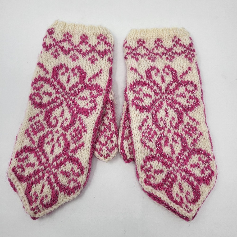 Handmade Women Size L/XL Wool Blend Multicolor Mittens