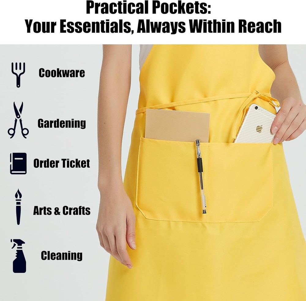 12 Pack Black Bib Apron Set - Unisex Aprons with Pockets