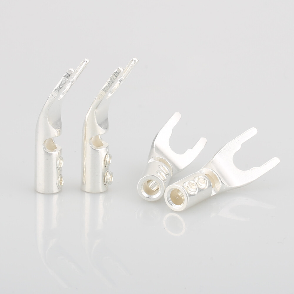 8pcs Pure copper Silver Plated Spade Plug Speaker Cable Wire Connector