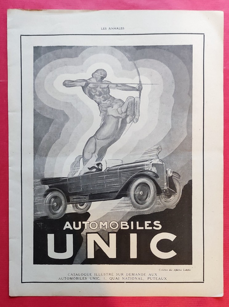 Press advertisement: old car automobile UNIC 1926