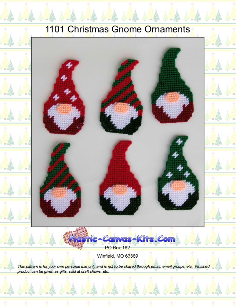 Gnome Christmas Ornaments-Plastic Canvas Pattern or Kit