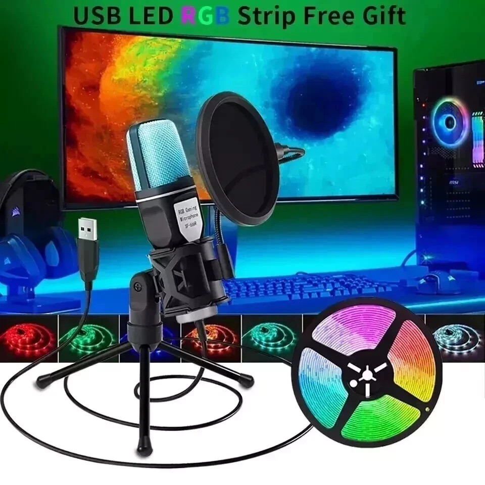 Gaming Microphone USB Computer Microphone for PC Mac PS4/5 Condenser Podcast RGB