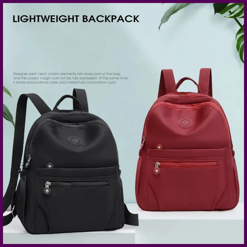 Solid Color Nylon Backpack, Lightweight Travel & School Bag