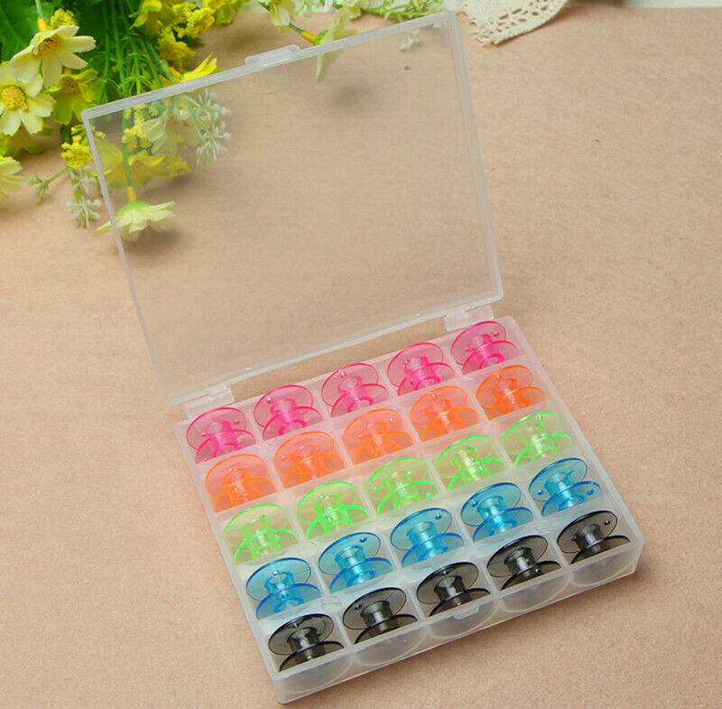 25Spools Bobbins Sewing Machine Bobbin Case Organizer Storage Colorful/Clear Box
