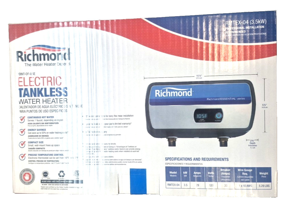 Richmond RMTEX-04 Electric Heater, 29 A, 120 V, 3.5 kW, 0.998 % Energy Efficienc