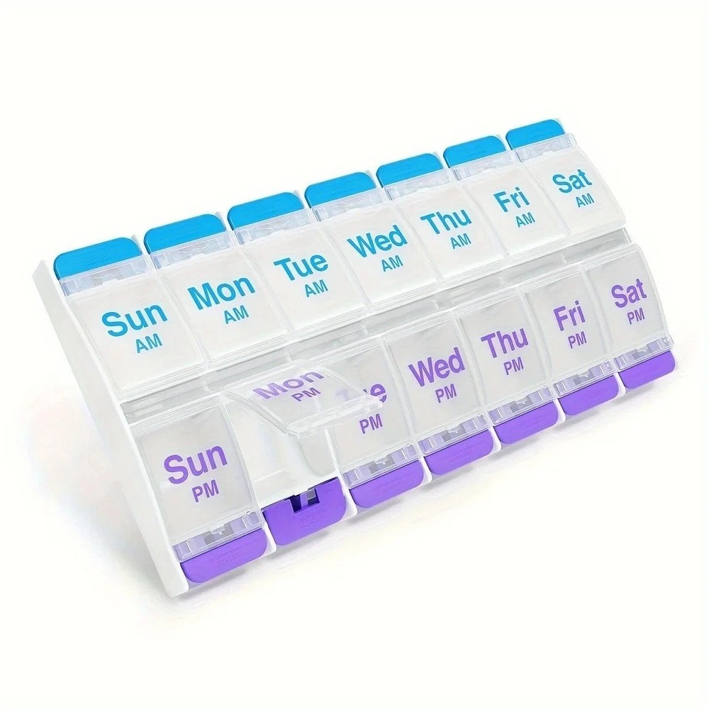 Arthritis Friendly Weekly 7-Day AM/PM Push Button Pill Organizer Planner