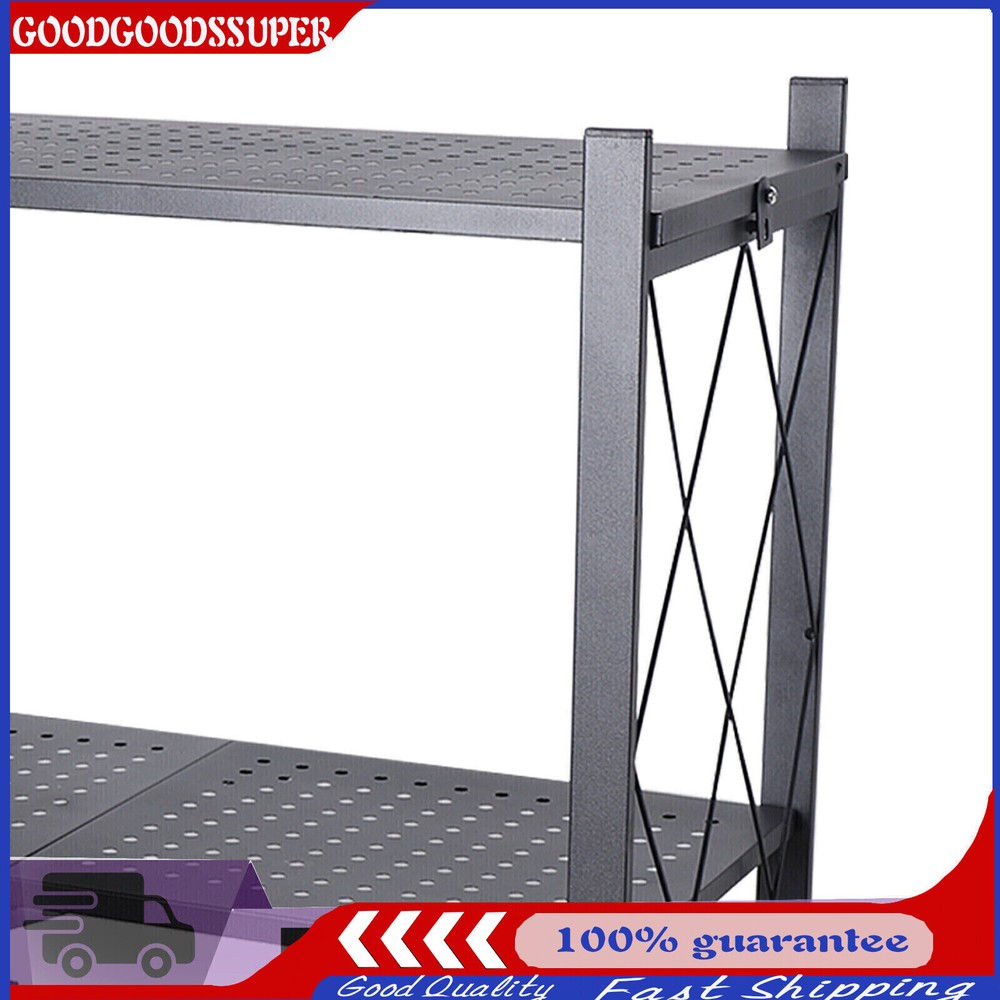 Foldable 3-Tier Metal Storage Rack Shelves Kitchen Storage Organizer Home Stand