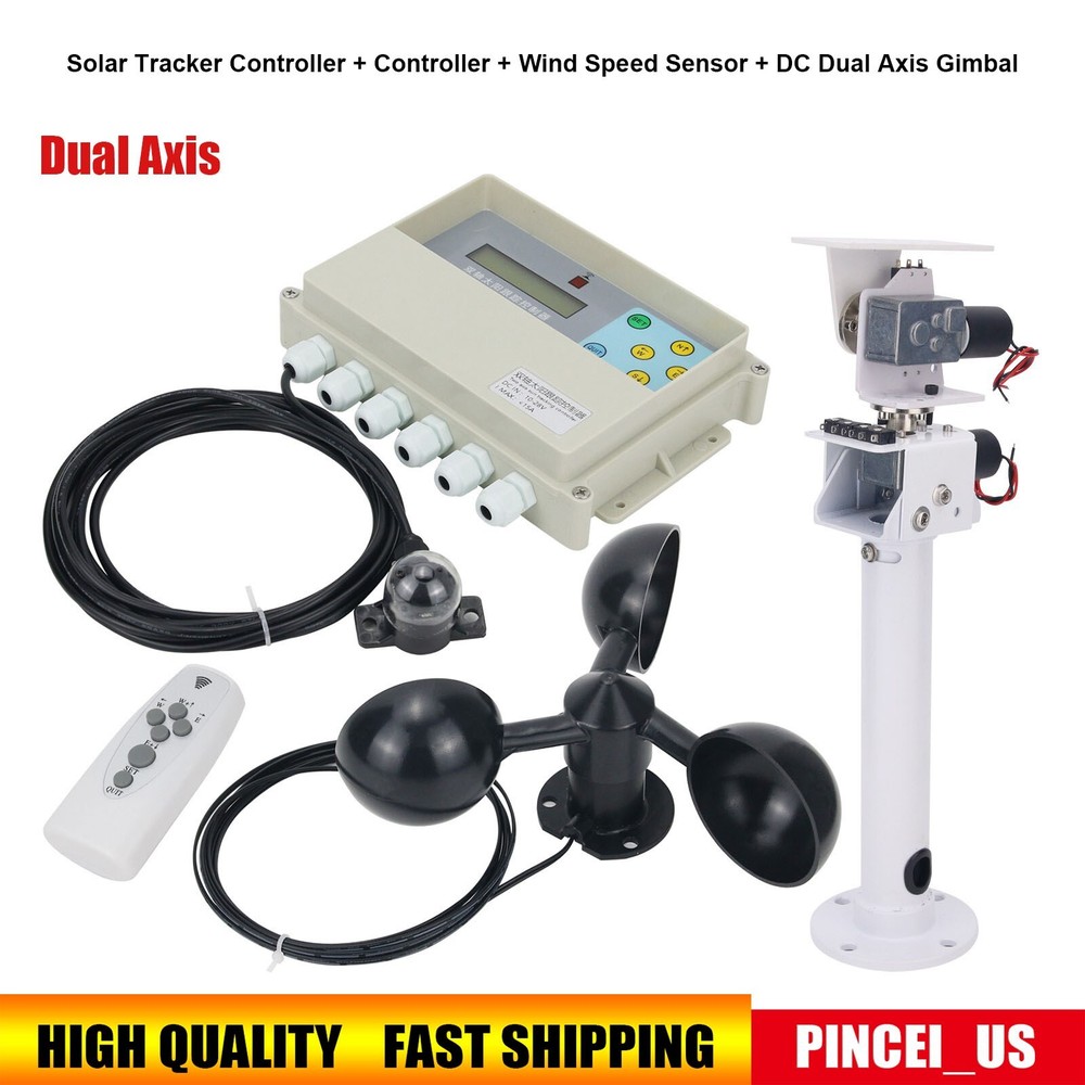 Dual Axis Solar Tracker Controller + Wind Speed Sensor + DC Dual Axis Gimbal