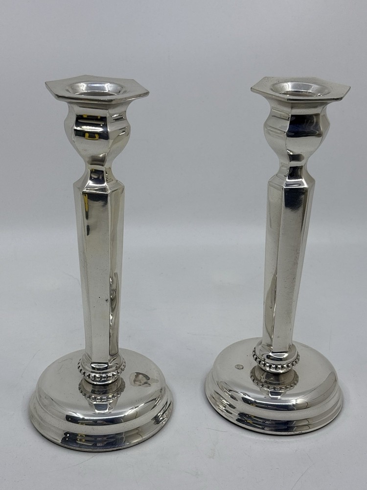 Crabtree & Evelyn Silverpated Pillar Candle Holder Pair