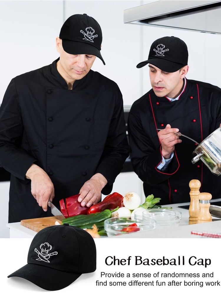 4 Pack Chef Caps for Men Adjustable Baseball Cap Black Funny Kitchen Hats Bul...