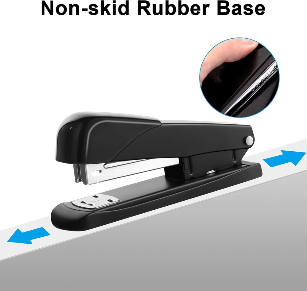 “Black Modern Office Stapler 25-Sheet Capacity w/ 1000 Staples & Remover”