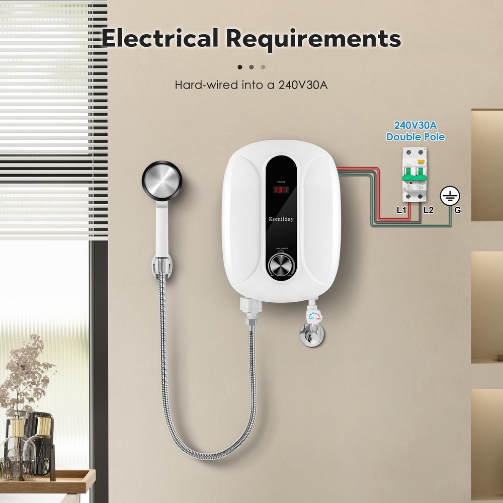 Tankless Water Heater Electric, 240v 0-6500W Tankless Hot Water Heater with L...