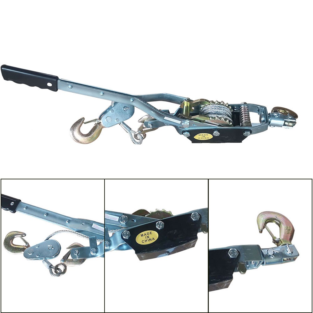 4 Ton Dual Gear Power Puller 21 in Handle 3 Hooks 1/4 in Steel Cable