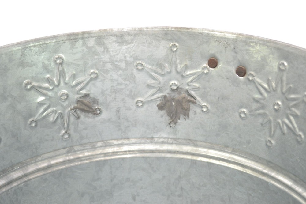 Magazine/Waste Paper Basket, Galvanized Tin, Snowflake pattern, Small-11"Dx9"H