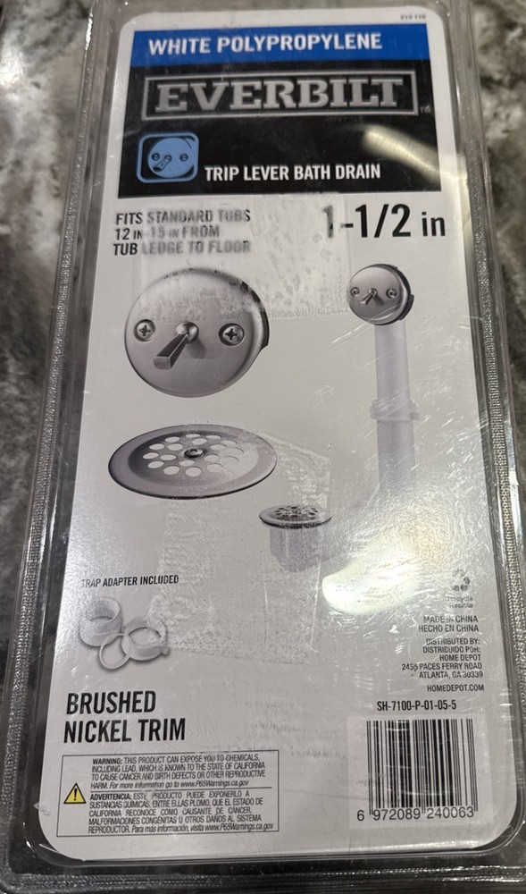 Everbilt Trip Lever Bath Drain 1 ½” Brushed Nickel Trim