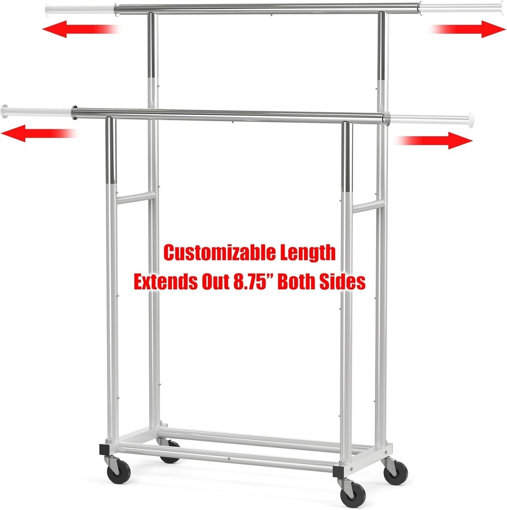 Standard Double Rod Garment Rack, Silver